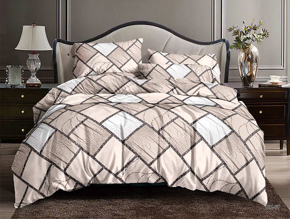 Постільна тканина 220 см геометрія квадрати на бежевому, 100% Поліестер 75 у рулоні 60 м, фото 1