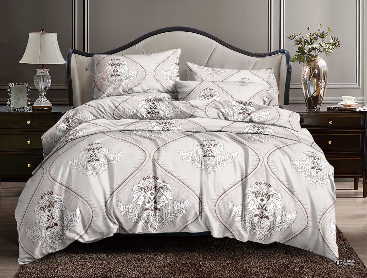 Постільна синтетична тканина 220 см принт абстракція на сірому, Поліестер 75 у рулоні 60 м