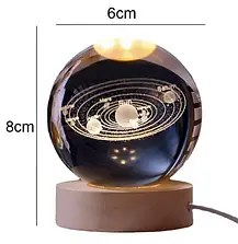 Нічник у 3D у формі "Система планет", Кришталева куля "Система планет" з Led-підсвіткою, фото 2