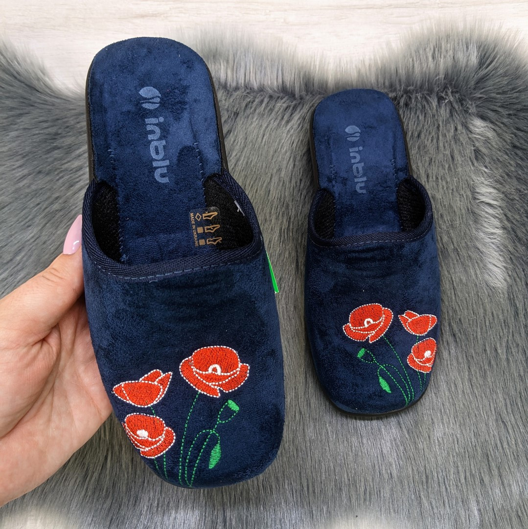 Капці домашні жіночі Inblu сині велюрові на танкетці 4548, фото 1