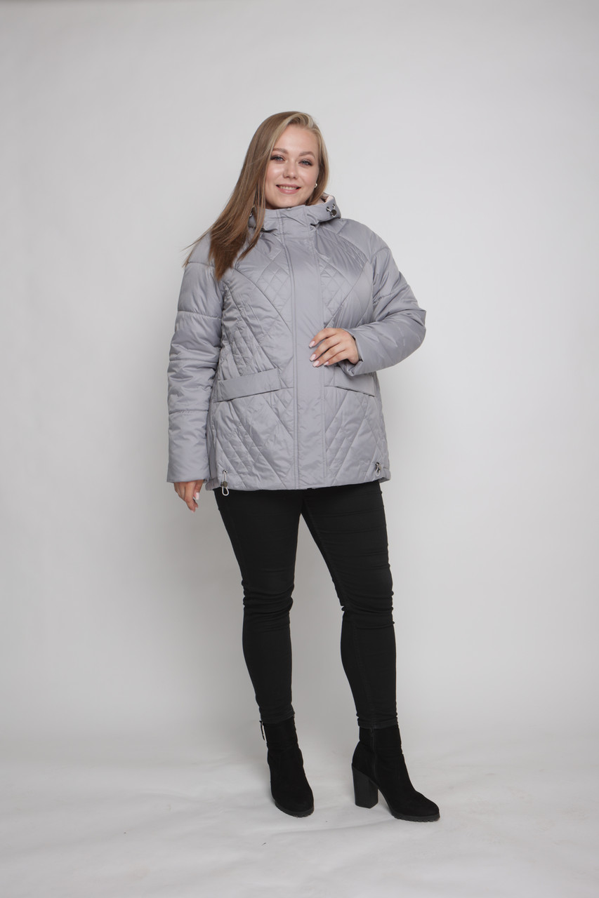 Куртка жіноча осінь-весна великих розмірів 52-68 сірий, фото 1