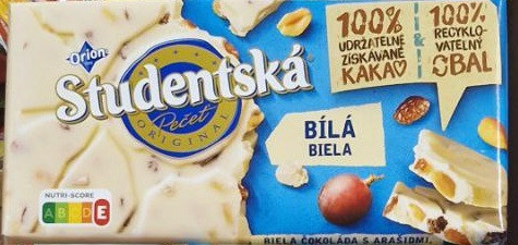 Шоколад Studentska Pecet Bila 170g, Чехія