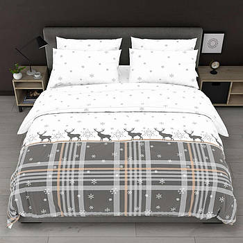 Простирадло 150х220 (Бязь) | Полуторне простирадло від виробника "Королева Ночі" | Олені, сніжинки, клітка