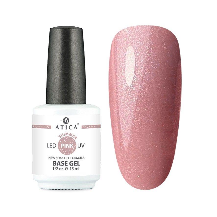 Камуфлююча база для нігтів Atica Base Gel Pink Shimmer, 15 мл