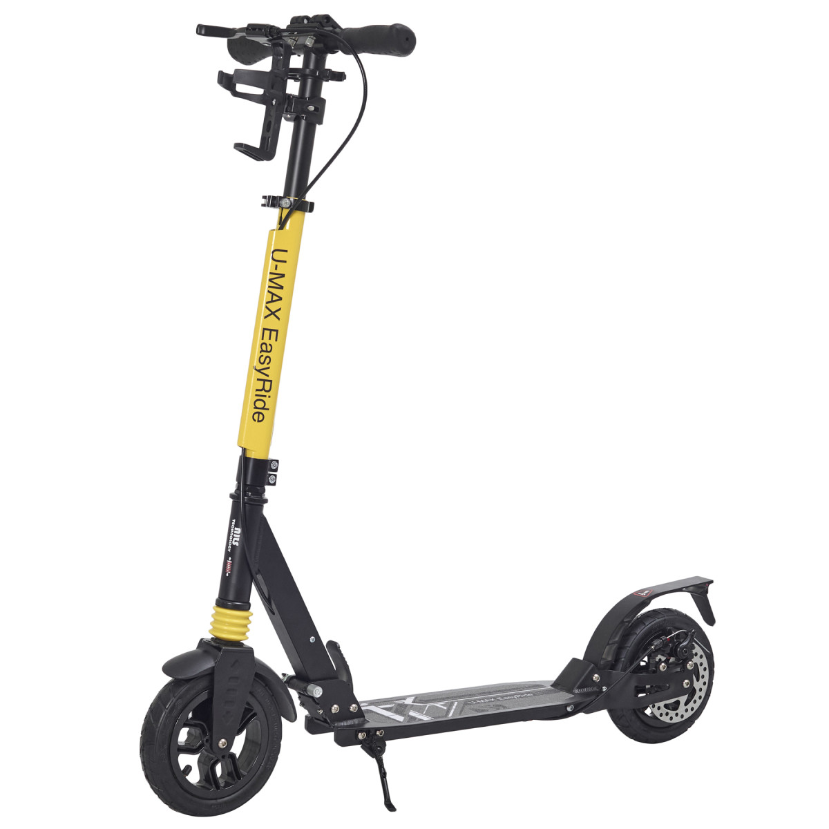 Складаний двоколісний самокат U-Max EasyRide з надувними колесами на дискових гальмах Жовто-чорний