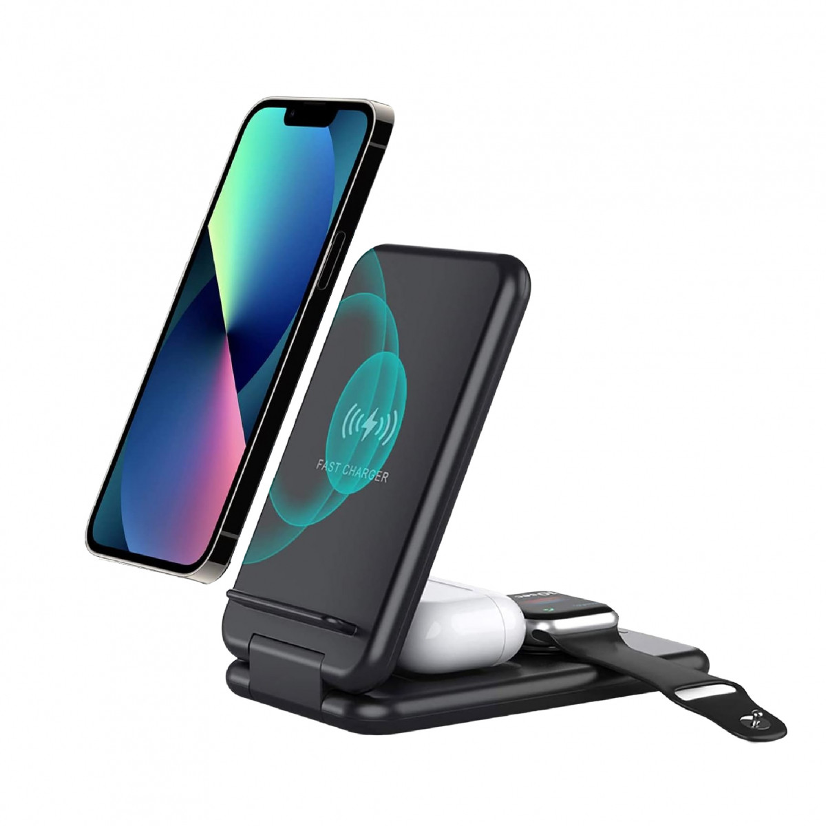 Бездротова зарядка 3в1 швидка для телефона годинника навушників універсальна підставка UR149B, фото 1