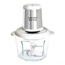 Чоппер електричний 800 Вт подрібнювач з чашею 3 літри Sokany м'ясорубка на 6 лез та 2 режими швидкості