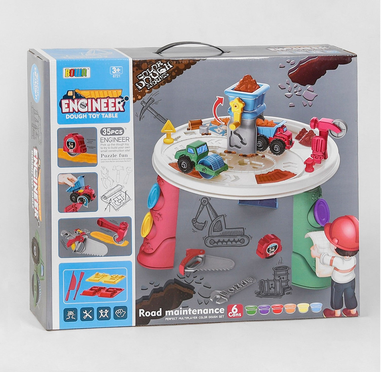 Тісто для ліплення 8721 "Будівельний майданчик", 35 деталей, 6 баночок з тестом, 2 машинки, 7 інструментів, аксесуари