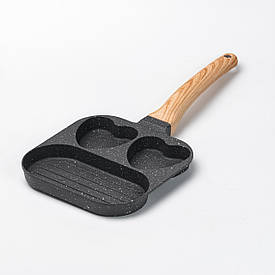 Сковорода квадратна порційна на 3 секції пательня з антипригарним покриттям для всіх плит сіра