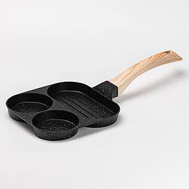 Сковорода квадратна порційна на 3 секції пательня з антипригарним покриттям для всіх плит чорна