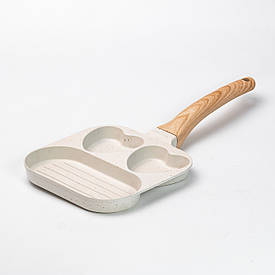 Сковорода квадратна порційна на 3 секції пательня з антипригарним покриттям для всіх плит бежева