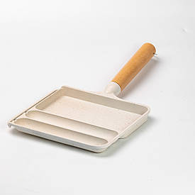 Сковорода прямокутна на 3 секції пательня з антипригарним покриттям для всіх плит бежева