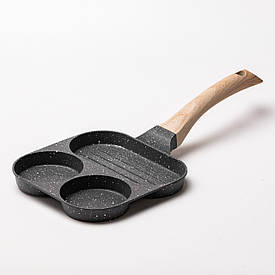 Сковорода квадратна порційна на 3 секції пательня з антипригарним покриттям для всіх плит сіра