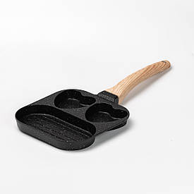 Сковорода квадратна порційна на 3 секції пательня з антипригарним покриттям для всіх плит чорна