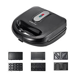 Мультипекар 6 в 1 Sokany з панелями для вафель, горішків, сендвічів, кексів електрична 750 Вт