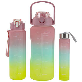 Набір спортивних пляшок 3 в 1 з розміткою 300ml/900ml/2000ml Pink (3_05423)