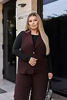 Коричневий жіночий брючний костюм з креп костюмки штани та жилет без рукава