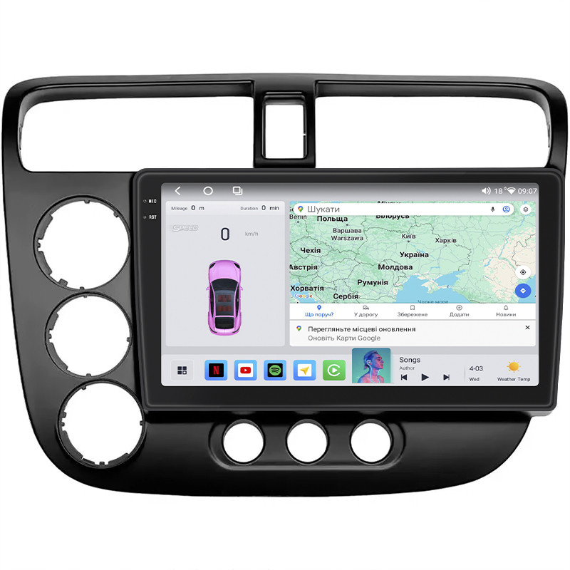 Штатна магнітола Lesko для Honda Civic VII 2000-2003г 9" 4/64 QLED CarPlay 4G Wi-Fi GPS 360 Prime