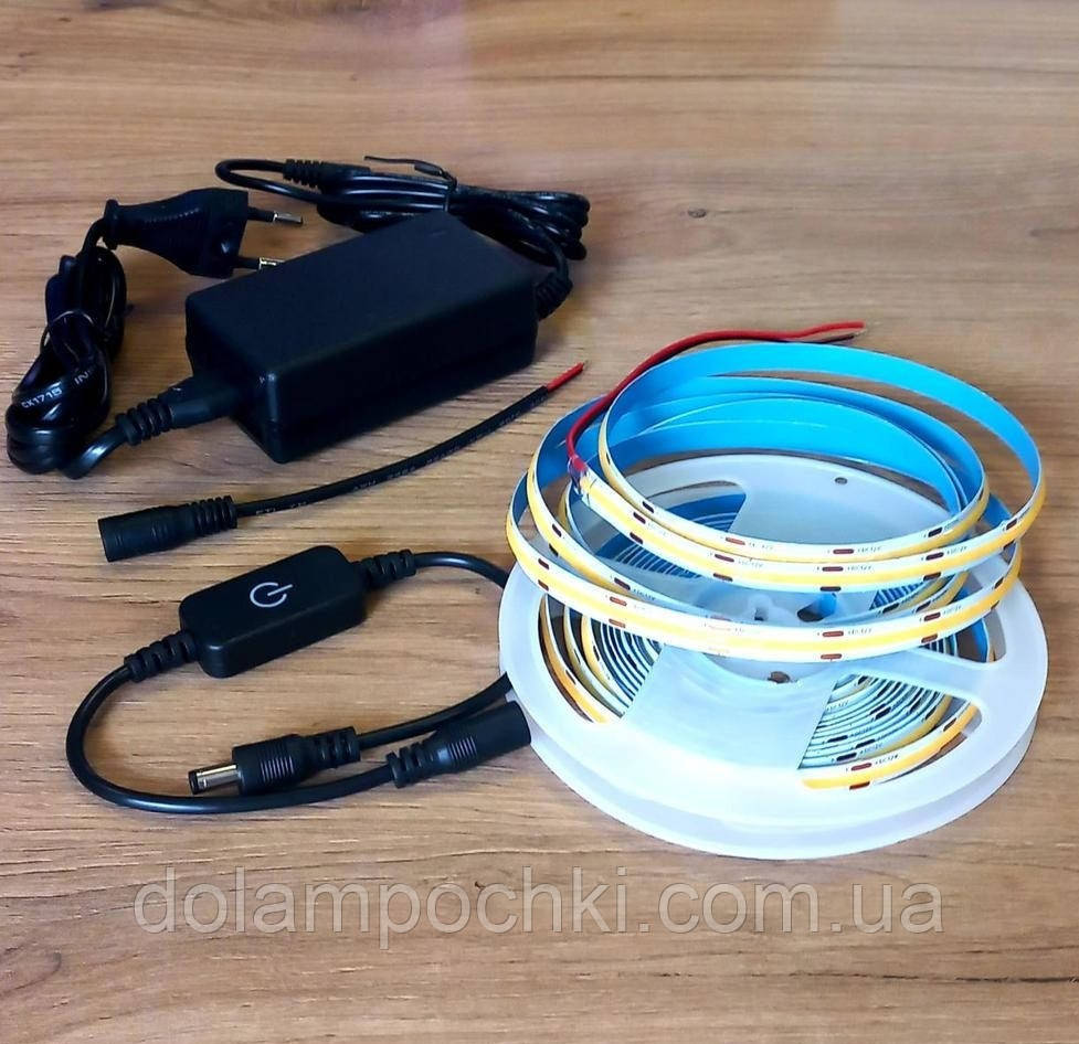 Комплект ЛЕД стрічка СОВ 9W/м + блок живлення + сенсор димер(ціна за 5м), фото 1