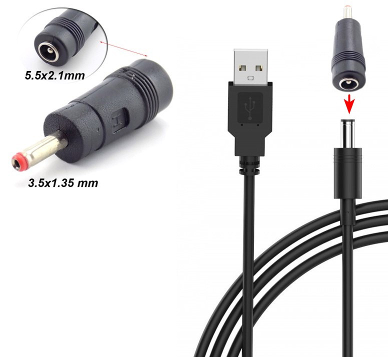 Кабель USB DC 5V 1A 5.5*2.1мм + штекер 3.5*1.35мм