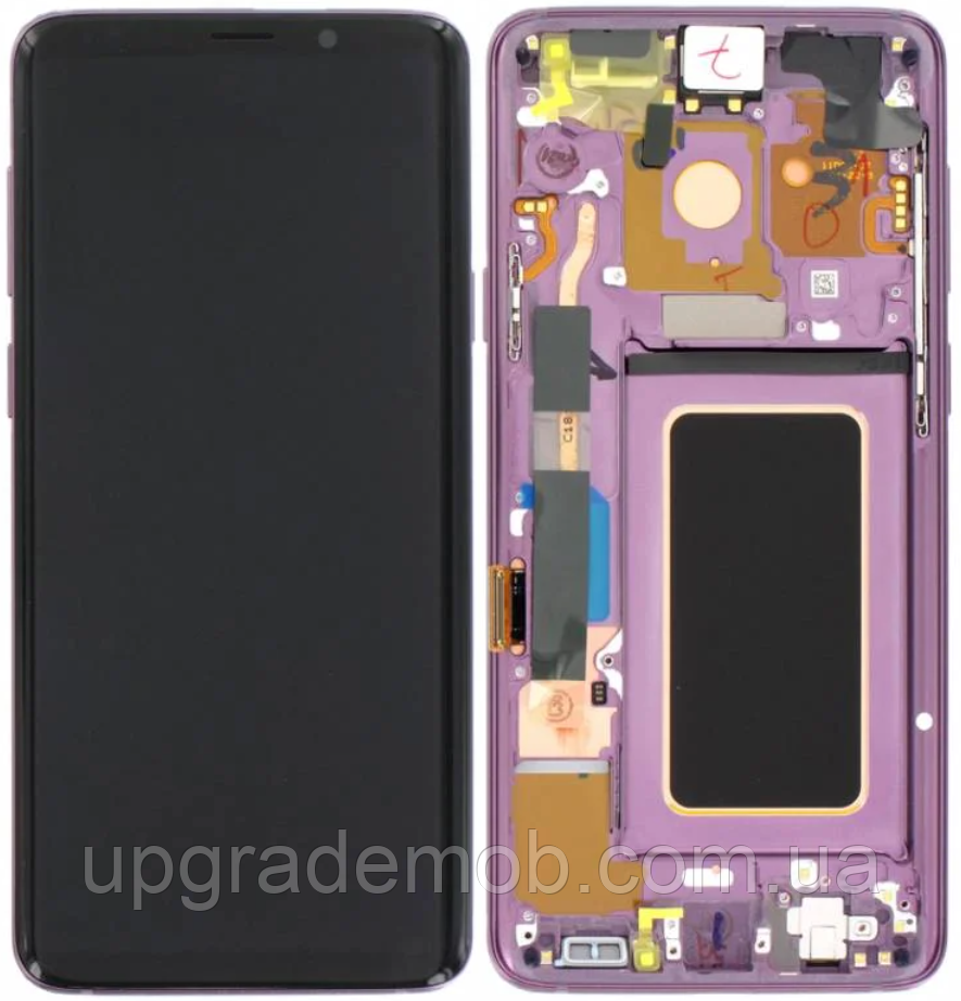 Дисплей модуль тачскрин Samsung G965 Galaxy S9+ чорний Amoled оригінал сервісне паковання з рамкою фіолетового
