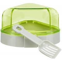 Туалет Trixie кутовий з кришкою та совком в клітку для гизунів 14х8х11см