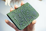Обкладинка для ID паспорта шкіряна зелена з тисненням Марки та штемпеля України | Обкладинка на права 4 відділа, фото 7