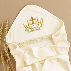 Крижмо Ladan з вишитими колосками та хрестиком з інтерлока 90х80 см Молочний (KR16-KoronaKolosMol)