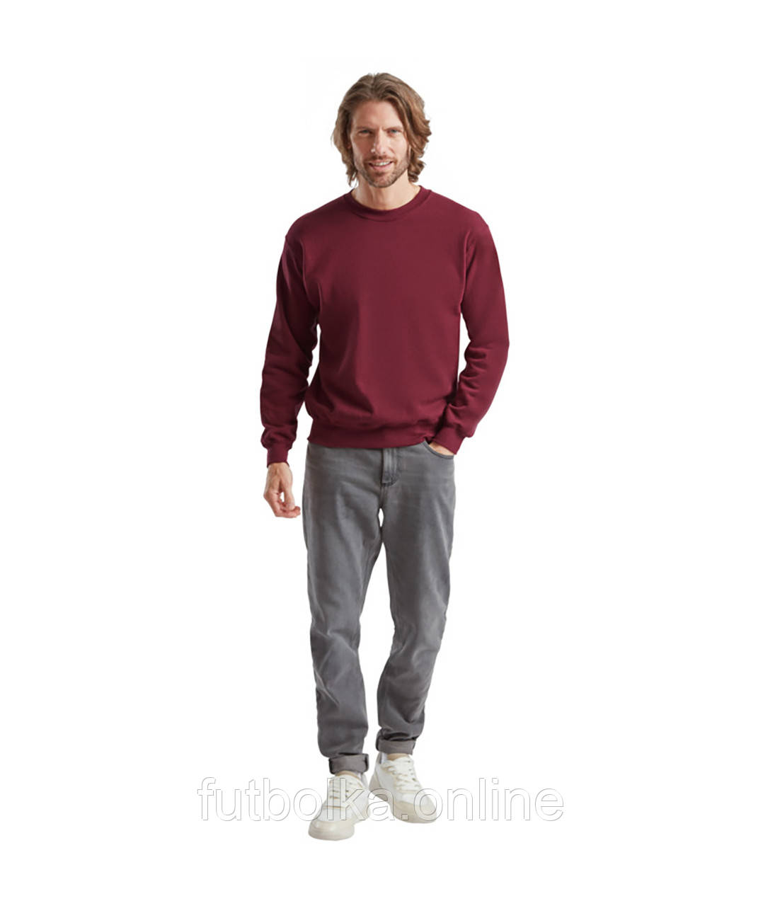 Бордовий чоловічий пуловер класичний Classic set-in sweat Fruit of the loom