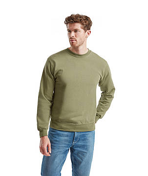 Оливковий чоловічий пуловер класичний Classic set-in sweat Fruit of the loom, фото 3