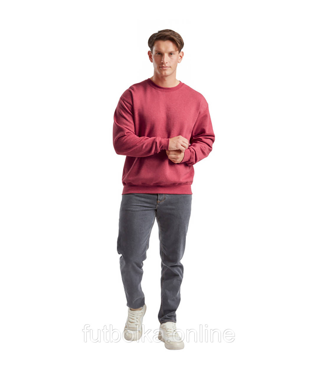 Червоний Меланж чоловічий пуловер класичний Classic set-in sweat Fruit of the loom