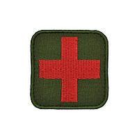 Шеврон патч Медичний Хрест червоний на оливі