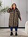Женская длинная леопардовая рубашка большого размера plussize 48-58 флис с вставками эко кожи на пуговицах, фото 2