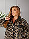 Женская длинная леопардовая рубашка большого размера plussize 48-58 флис с вставками эко кожи на пуговицах, фото 5