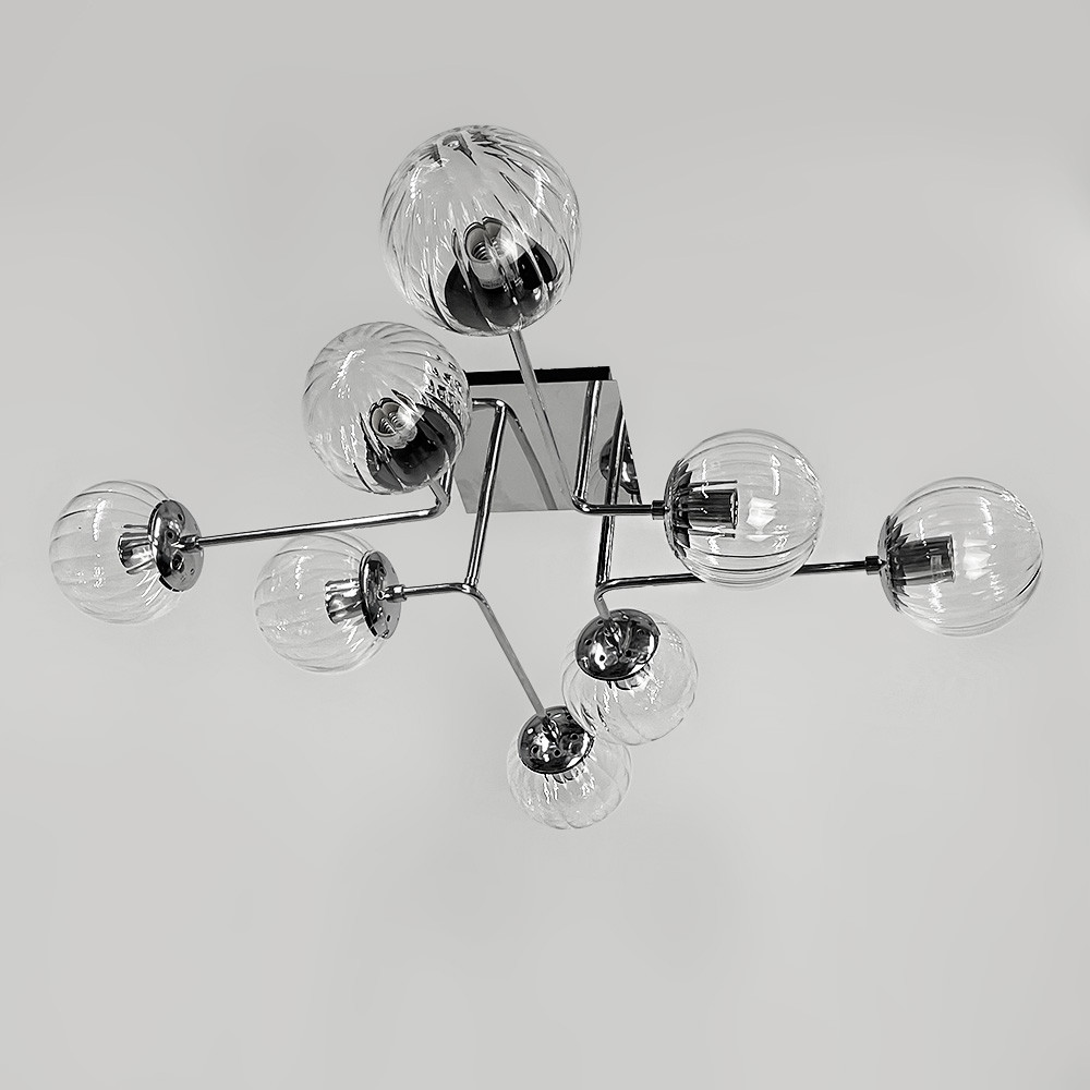 Сучасна стельова люстра в хромі на 8 прозорих плафонів | Line F | Арт. 2693/8 (new) CH+CL, фото 1