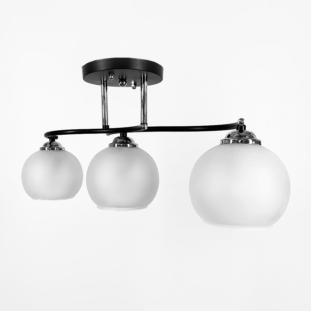 Стельова люстра в чорному корпусі на 3 плафони | Line F | Арт. 50568/3B CH+BK+WT, фото 1