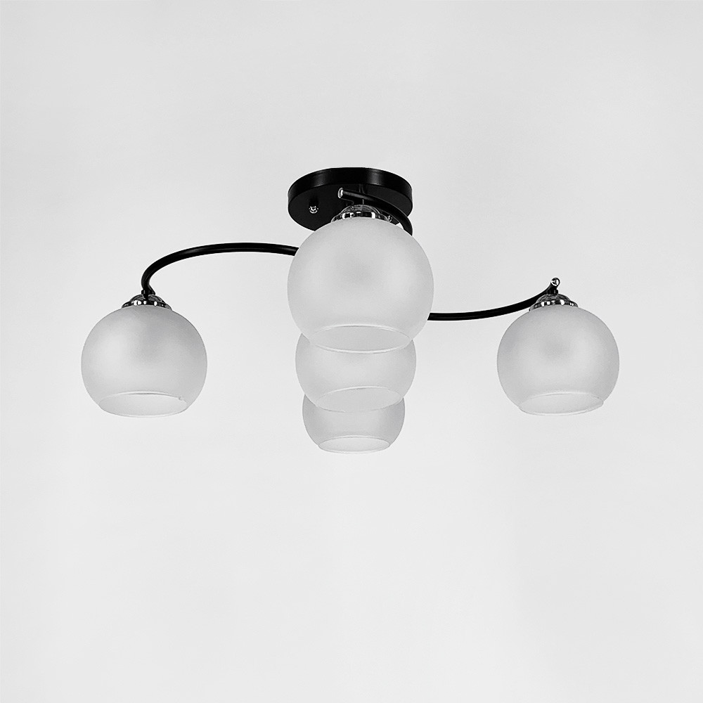 Стельова люстра в чорному корпусі на 5 плафонів Ø 57 см Line F | Арт. 50568/5B CH+BK+WT, фото 1