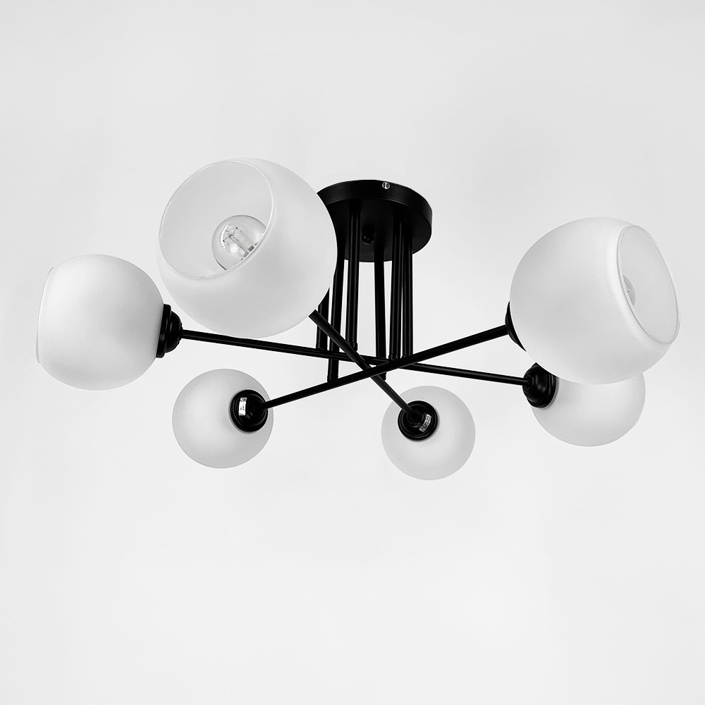 Сучасна плафонна люстра в чорному корпусі на 6 лампах Line F | Арт. 4222/6G BK+WT, фото 1