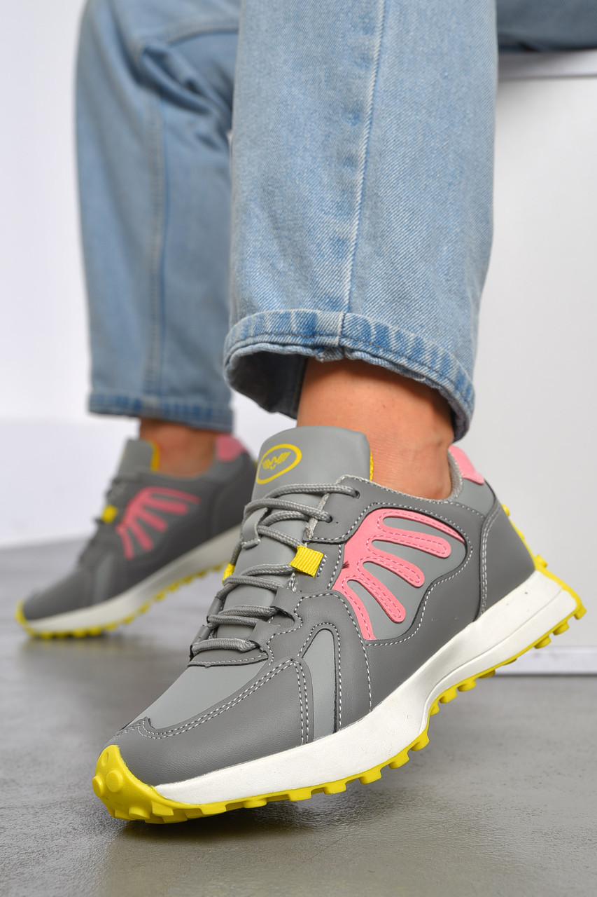 Кросівки жіночі сірого кольору на шнурівці 186853T Безкоштовна доставка, фото 1