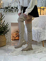 Чоботи панчохи жіночі шкіряні кольору лате зимові