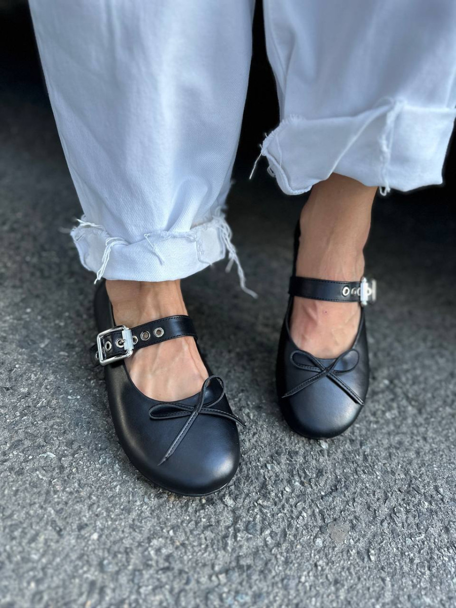 Балетки жіночі шкіряні чорні, фото 1