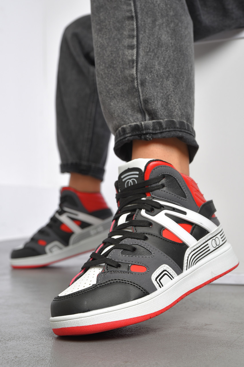 Кросівки жіночі чорного кольору з різнокольоровою вставкою на шнурівці р.36 187325T Безкоштовна доставка, фото 1