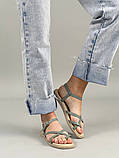 Босоніжки жіночі шкіряні сіро-блакитні на світлій підошві, фото 3