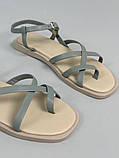Босоніжки жіночі шкіряні сіро-блакитні на світлій підошві, фото 9