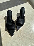 Шльопанці жіночі шкіряні чорні на підборах, фото 6