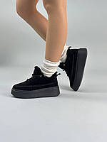 Кеди жіночі замшеві чорного кольору на чорній підошві