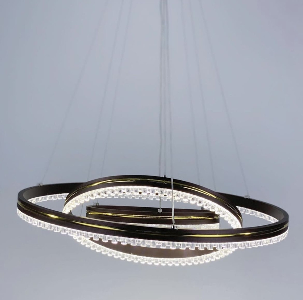 LED люстра кольору coffee на 3 кільця з золотистою смужкою Line.F A 55060/3P CF+GD, фото 1