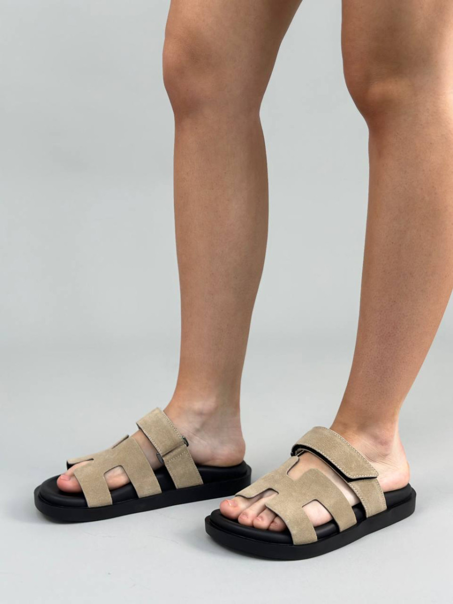 Слайдери жіночі замшеві бежеві, фото 1