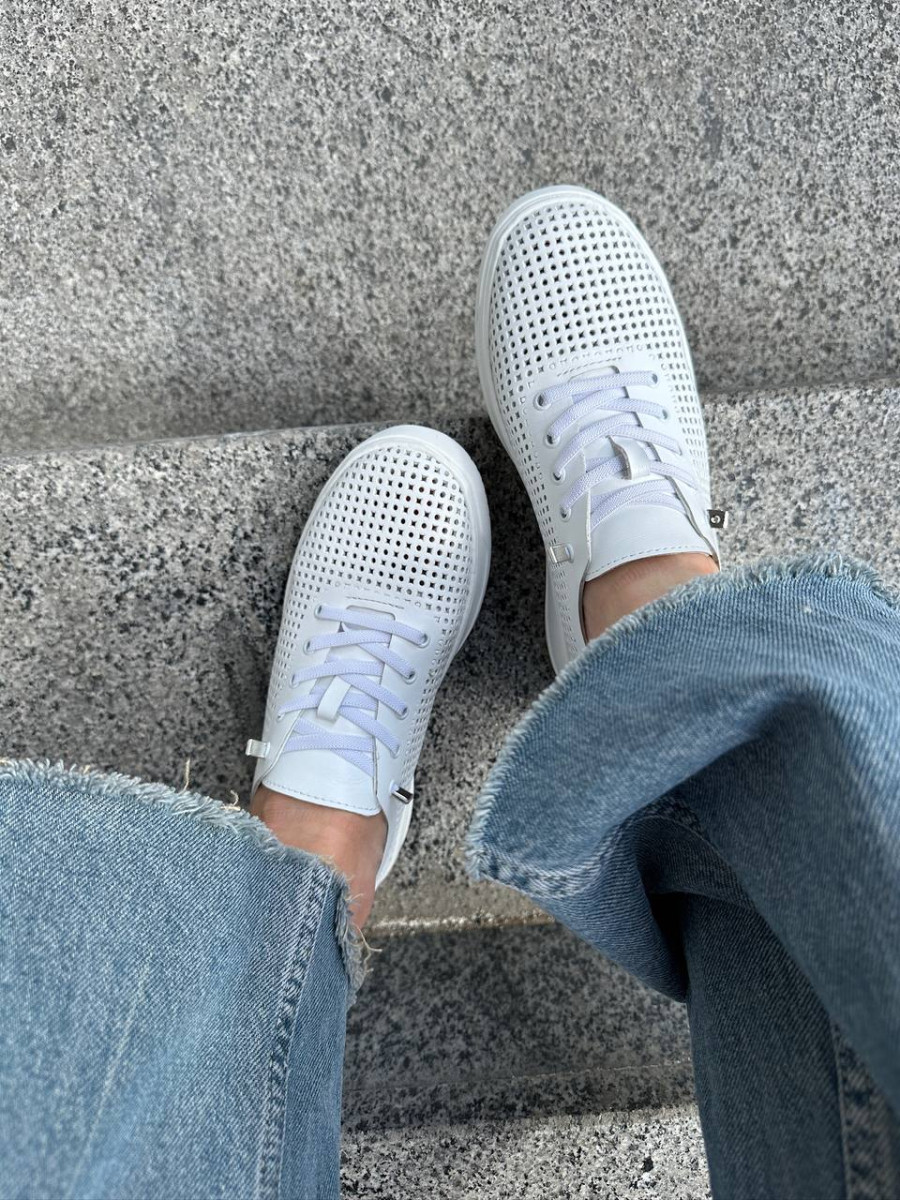 Кеди жіночі шкіряні білі з перфорацією, фото 1