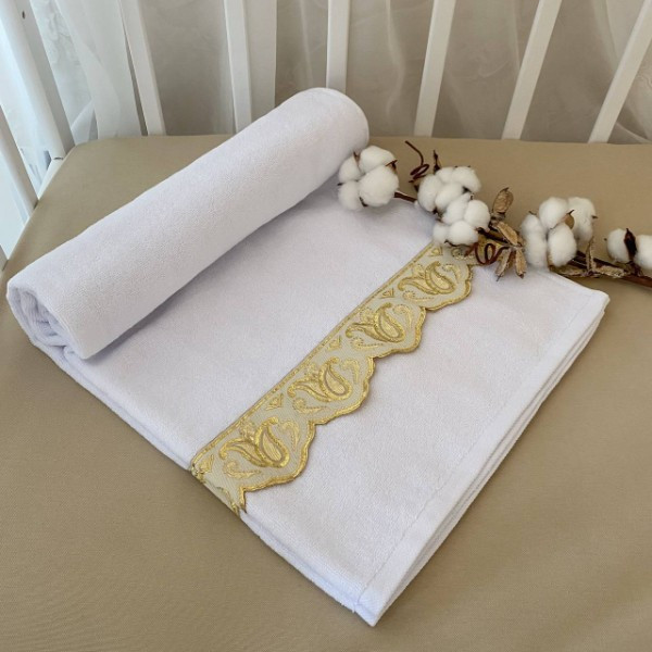 Рушник для хрещення "Фантастика" махра 70*140 см Betis Білий із золотим, фото 1